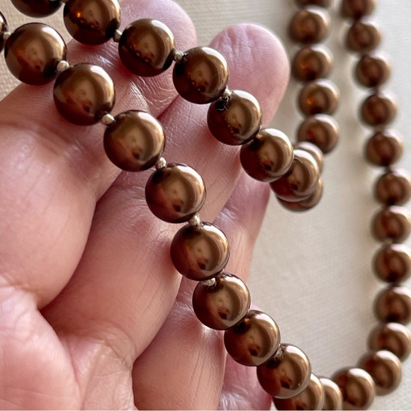Vintage Opera Length  Knotted Rich Chocolate Brown Glass Pearl 40" Long Necklace - Picture 3 of 14